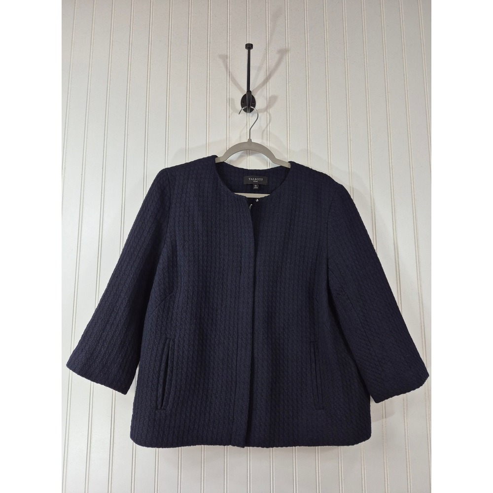 Talbots Petites Navy Basketweave Textured Zip Front Jacket Size 16P Preppy